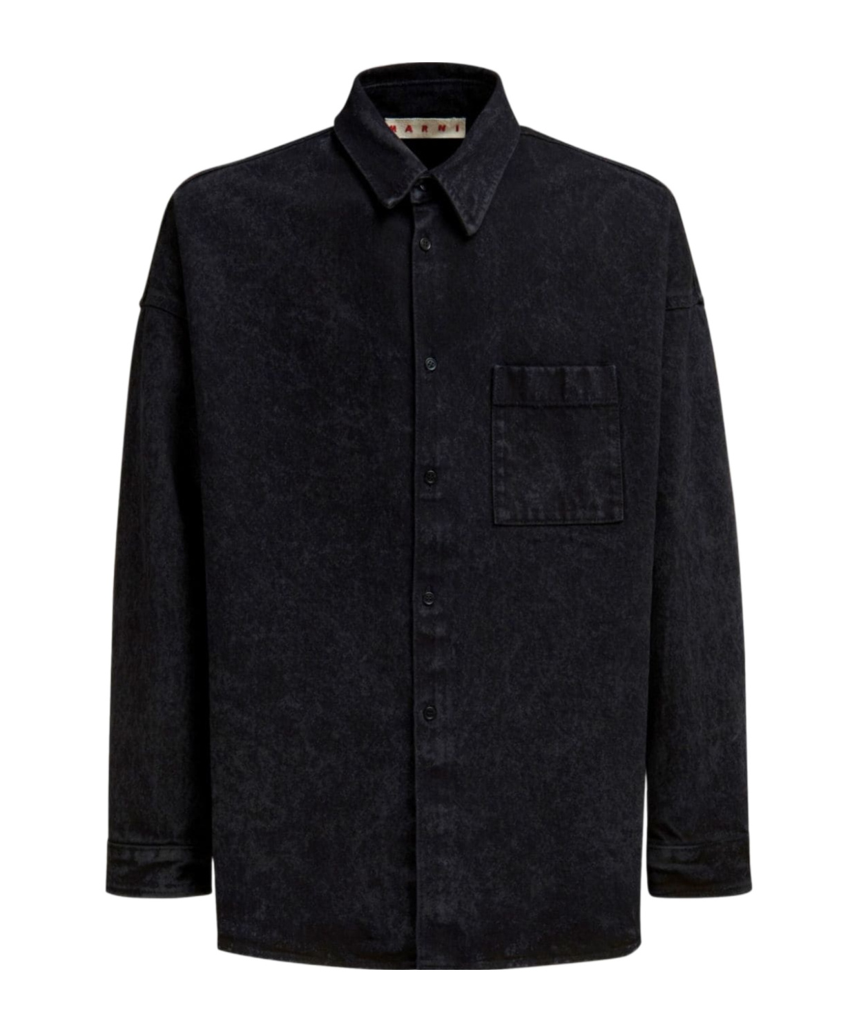 Marni Black Marble Denim Oversized Shirt In Black