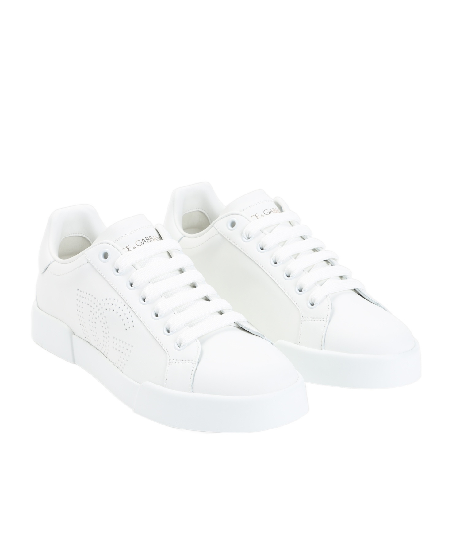 Dolce & Gabbana Women Portofino Low-top Leather Sneakers With Lateral Monogram In White