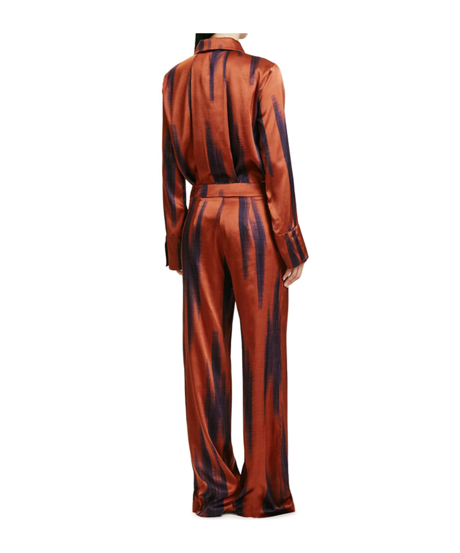 Momoní Misaki Pants In Printed Stretch Satin In Rust/ink Color