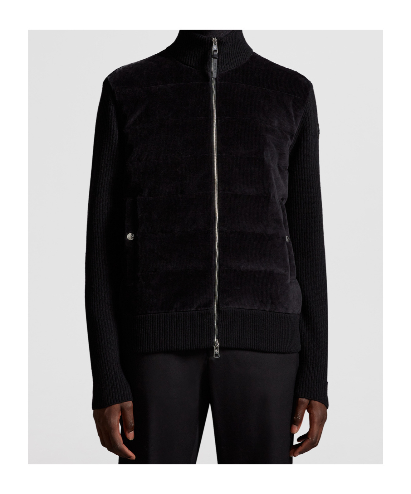 Moncler Padded Wool Cardigan Down Jacket In Black