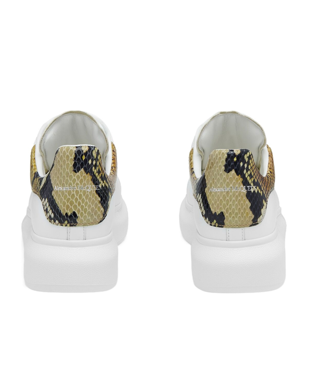 Alexander Mcqueen White Oversize Sneakers With Snake Print On The Heel In Leather Woman In White