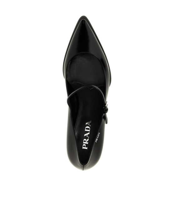 Prada Logo Brushed Leather Mary Jane Pumps In Black