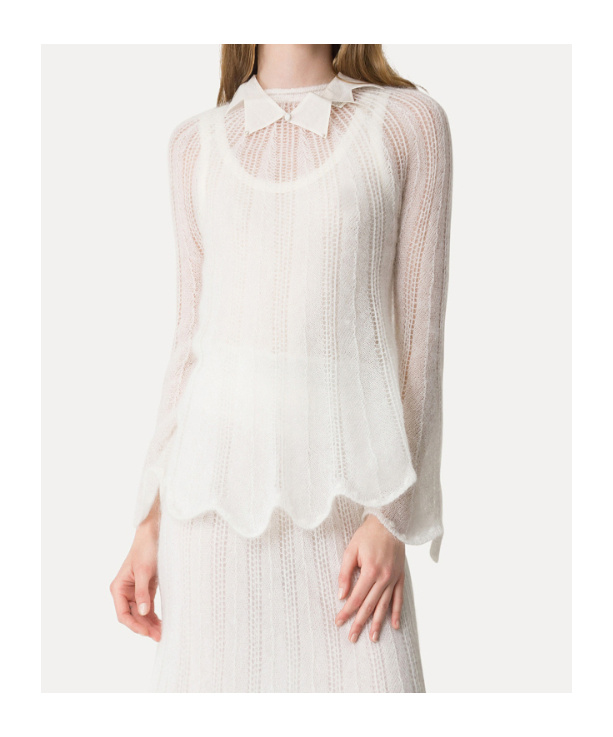 Forte Forte Pointellestitch Knit In Brushed Mohair In White