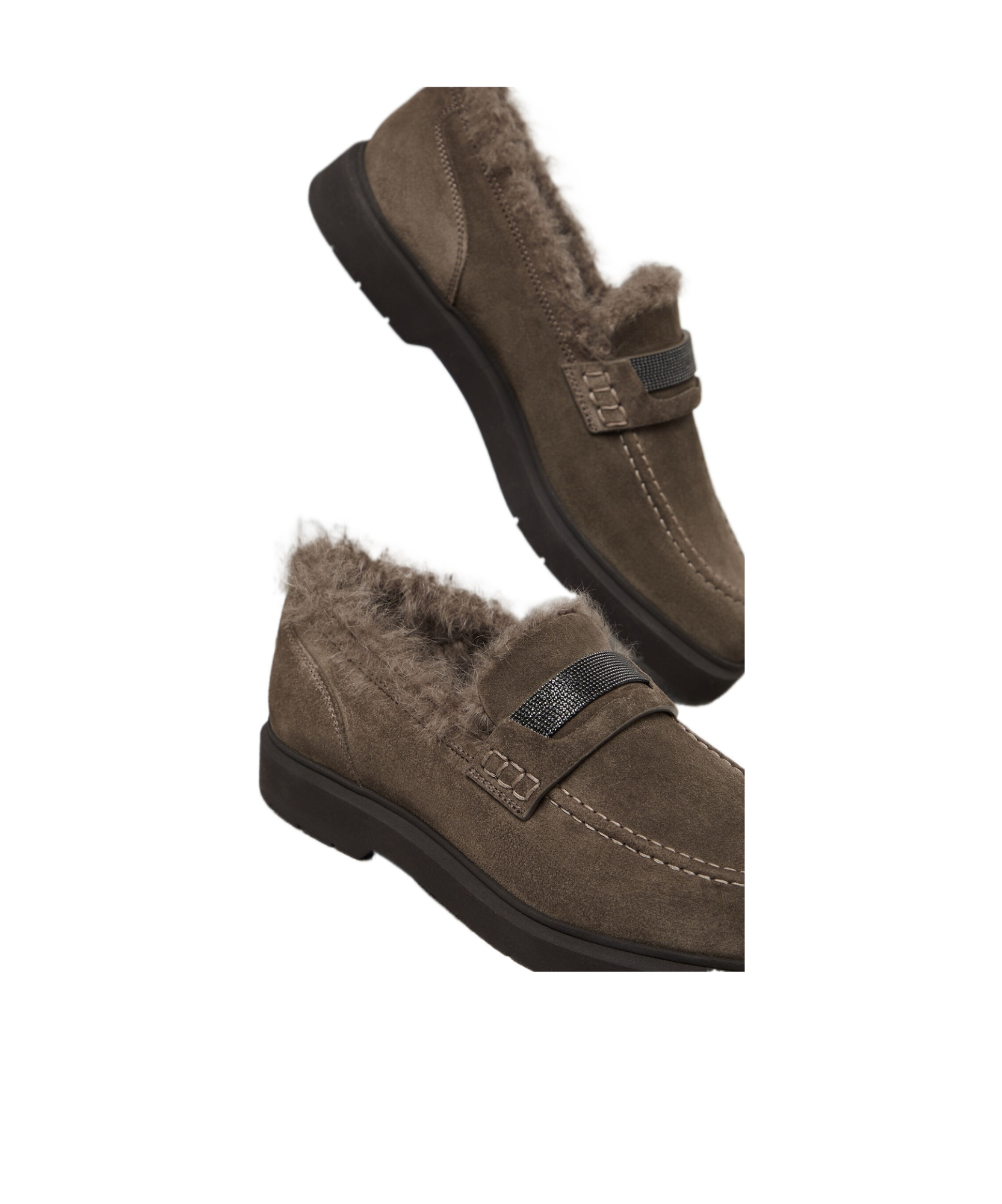 Brunello Cucinelli Shearling-lined Suede Loafers In Multicolor