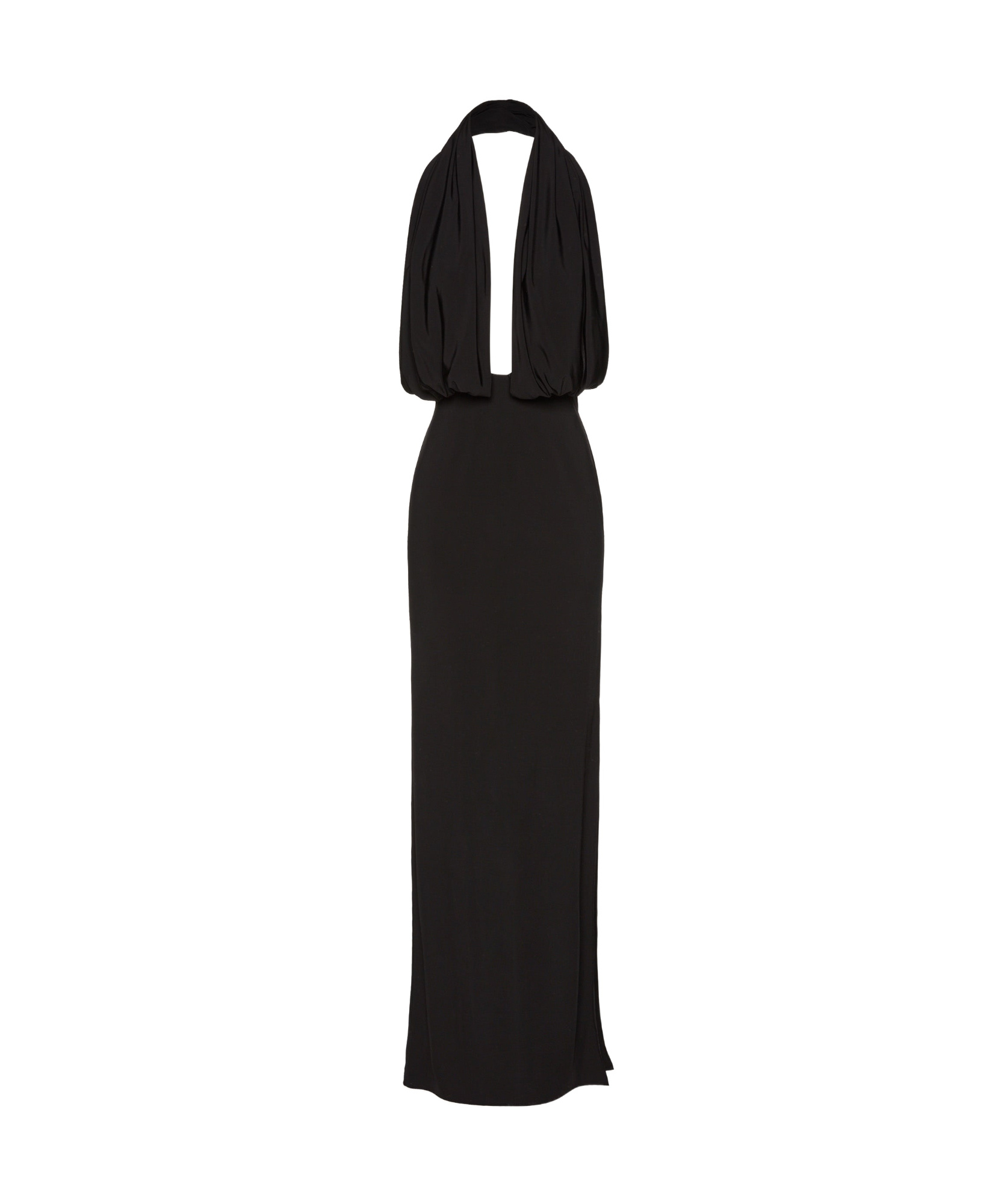 Magda Butrym Draped Stretch-satin Halterneck Gown In Black