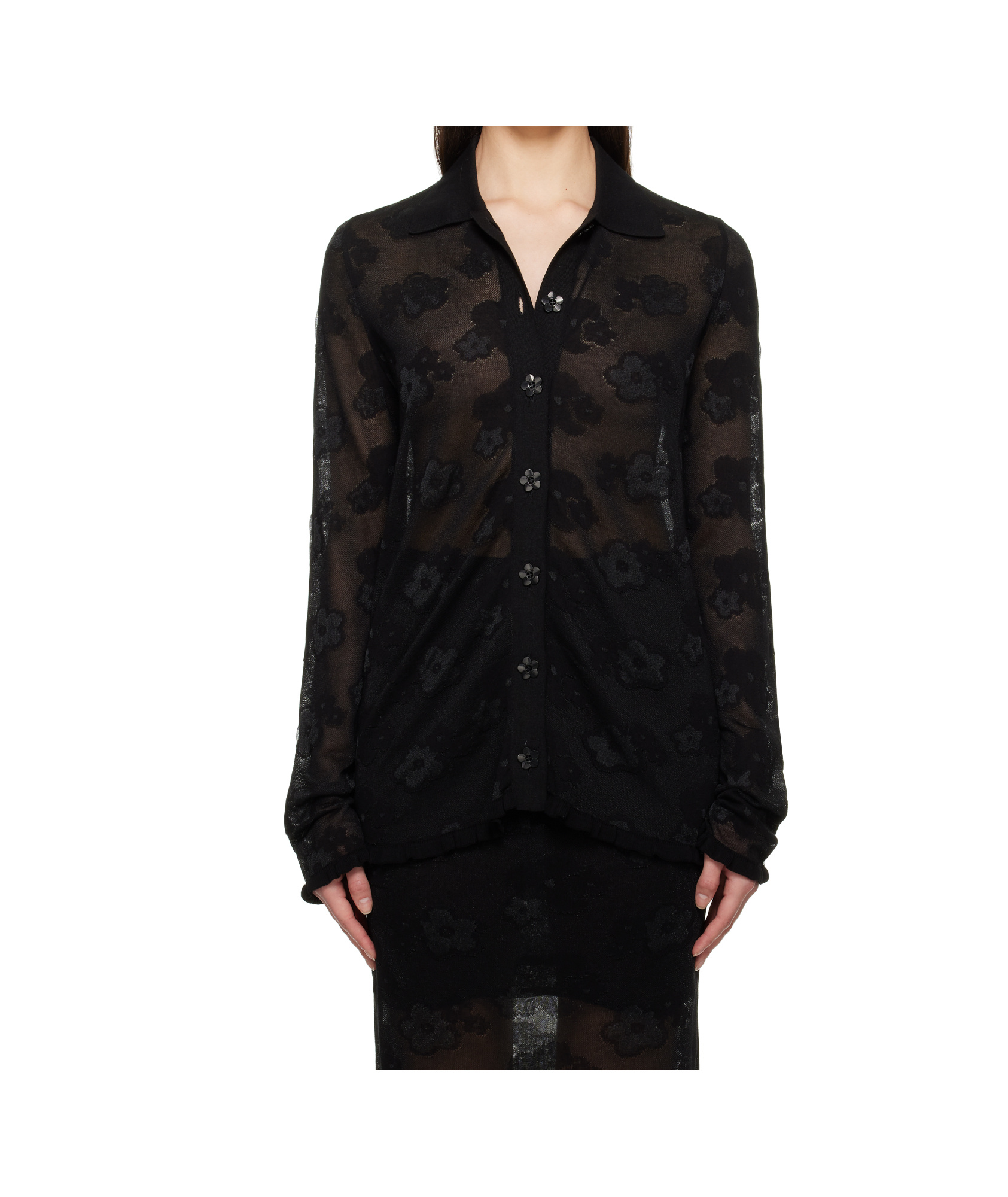 Cecilie Bahnsen Sheer Floral Collared Neck Long Sleeves