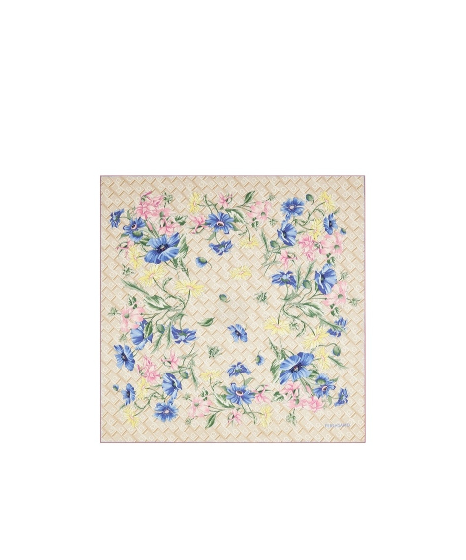 Ferragamo Floral Printed Silk Scarf In Nude