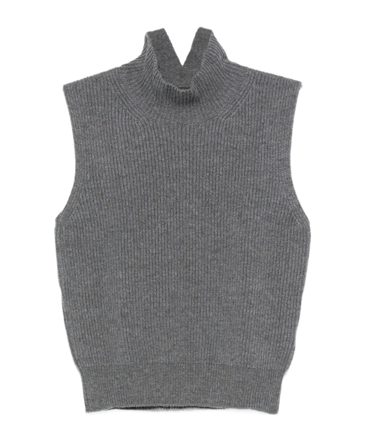Dondup Sleeveless Turtle-neck Sweater In Ribbed Wool In Gray