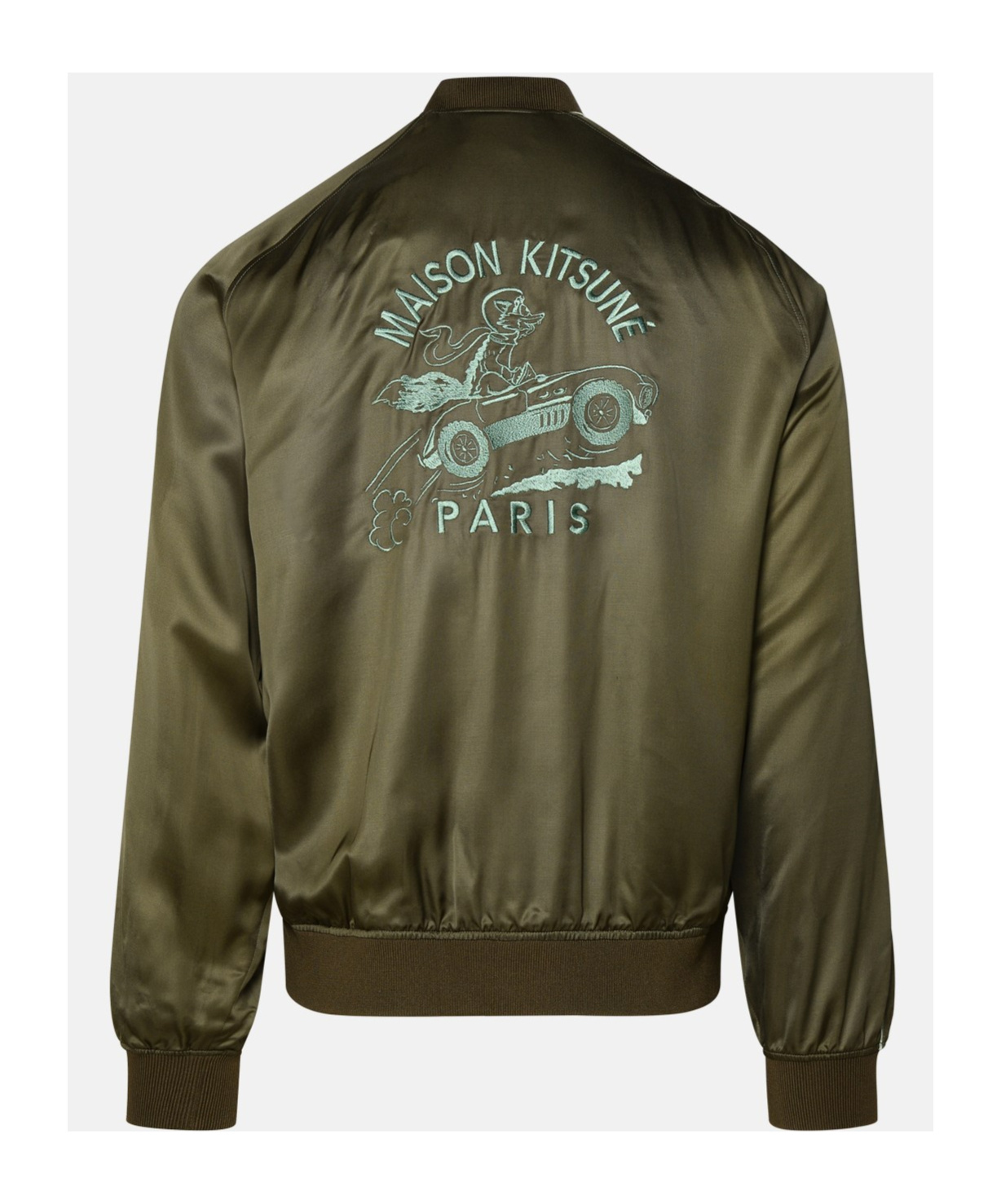 Maison Kitsuné Logo Embroidered Zipper Casual Jacket In Green