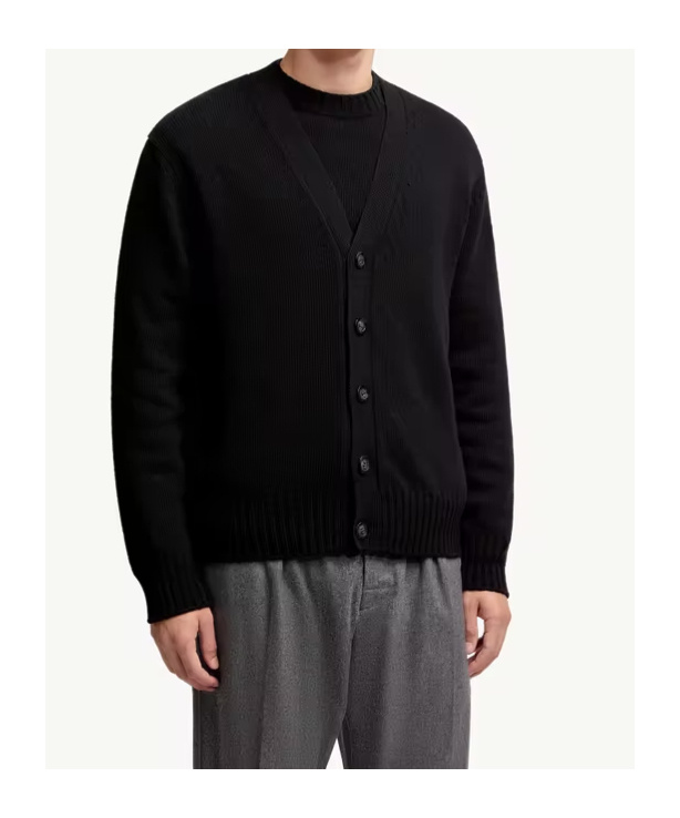 Moncler V-neck Wool Cardigan In Black