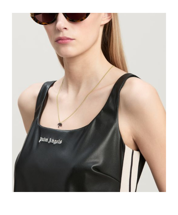 Palm Angels Leather-effect Logo Mini Dress In Black