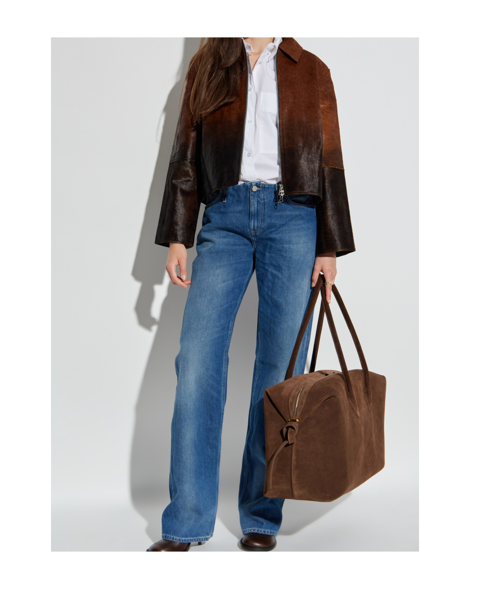 Samsoe & Samsoe Zippered Long-sleeved Leather Jacket In Brown