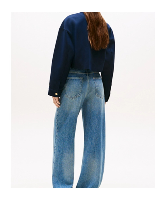Tommy Hilfiger Gold-tone Button Collarless Cropped Blazer In Blue