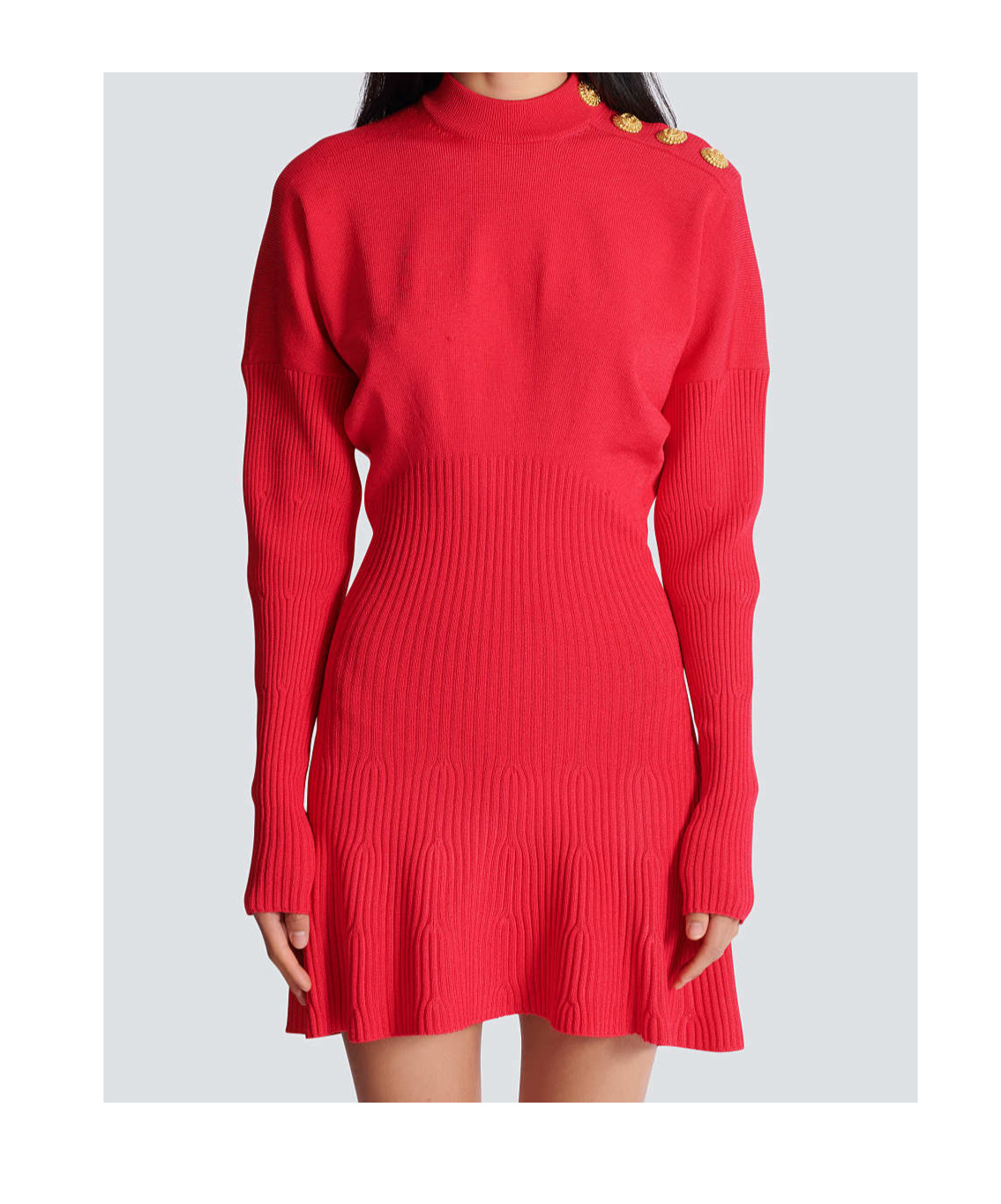 Balmain Short Flared Knit Dress In Red