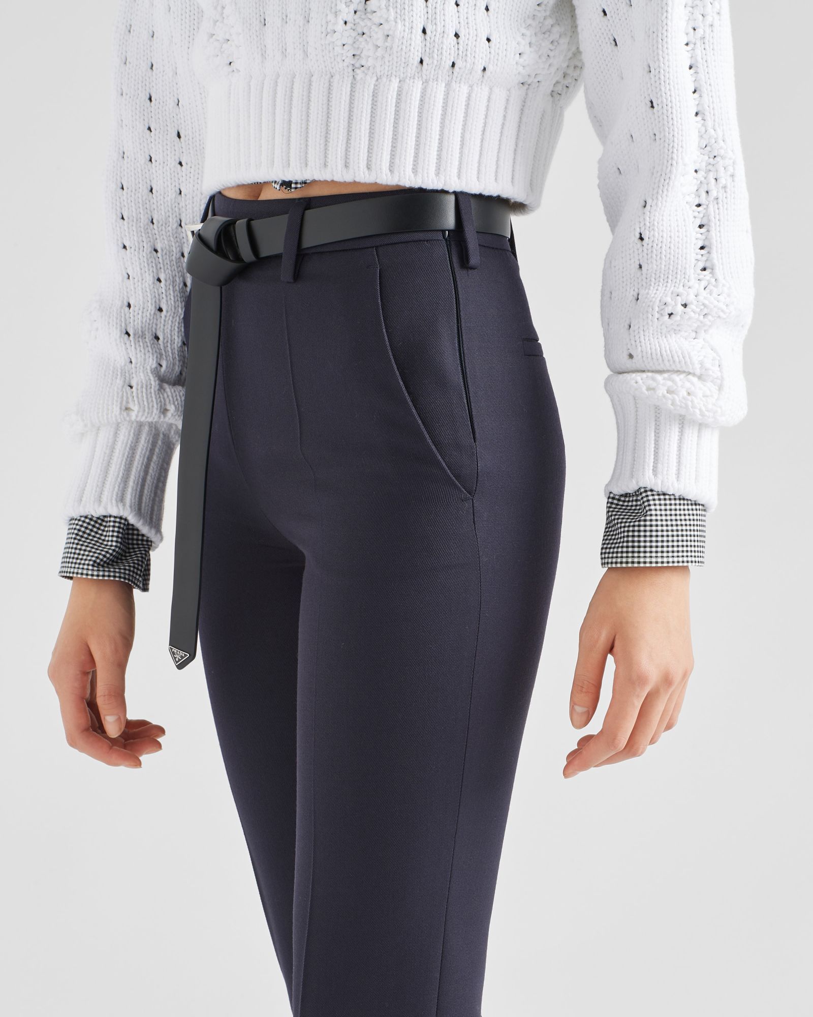 Prada Gabardine Flared Ankle Trousers In Black