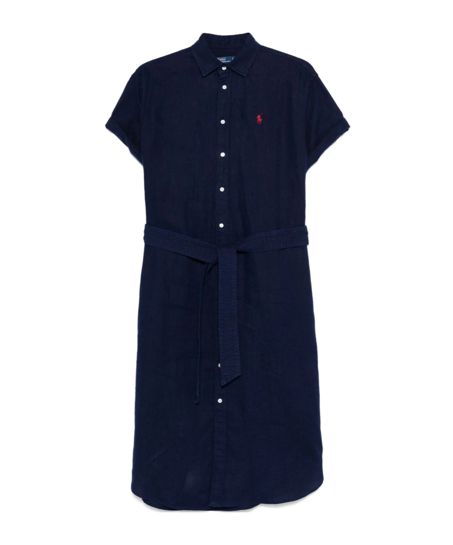 Polo Ralph Lauren Button-down Dress With Signature Polo Pony Motif In Blue