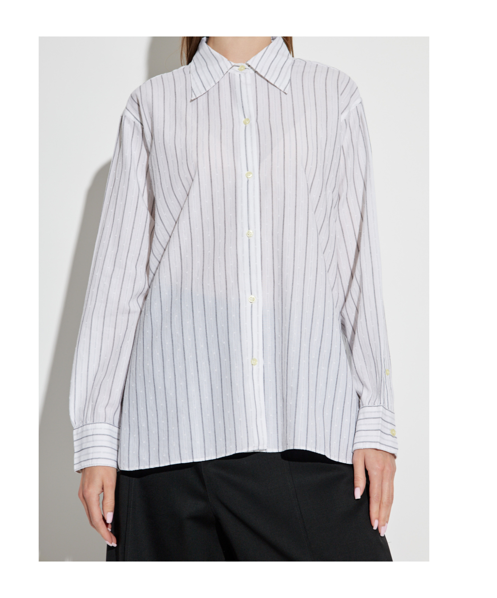Officine Generale Pinstripe Cotton Shirt In White