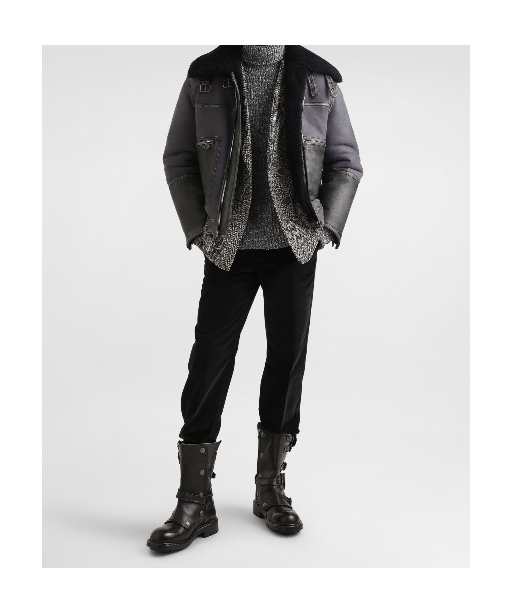 Dolce & Gabbana Portofino Double-breasted Jacket With Chevron Pattern In Gray