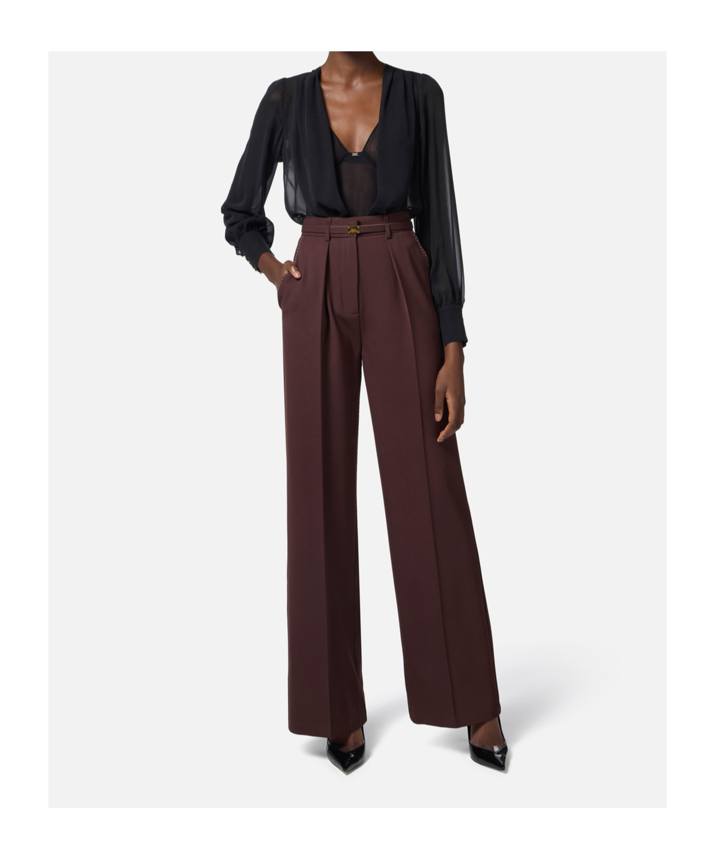 Elisabetta Franchi Long-sleeved Jumpsuit In Black