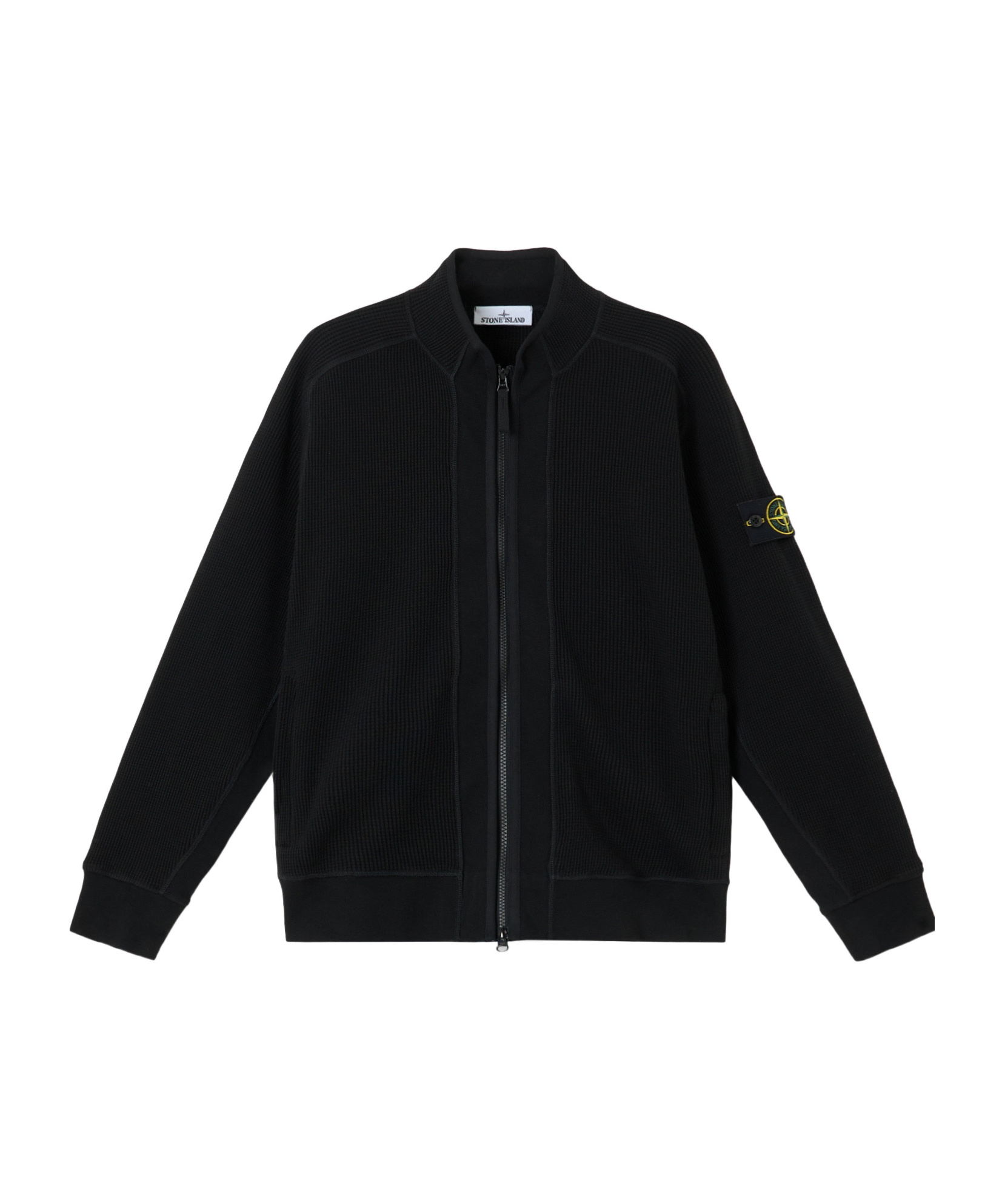 Stone Island Blue Cardigan With High Neck And Logo Patch On The Sleeve In Cotton Man
