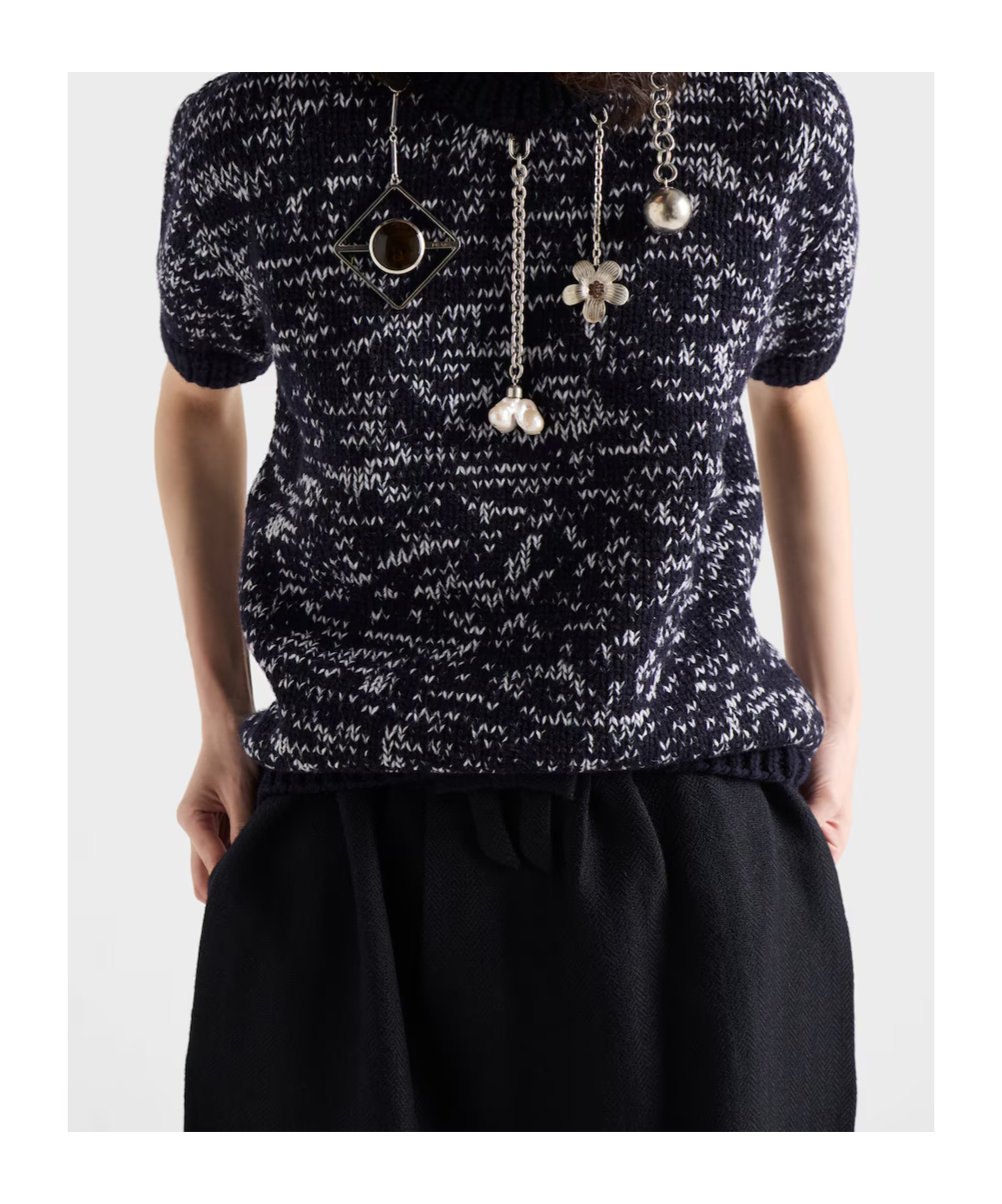 Prada Short-sleeve Pendant-embellished Sweater In Black