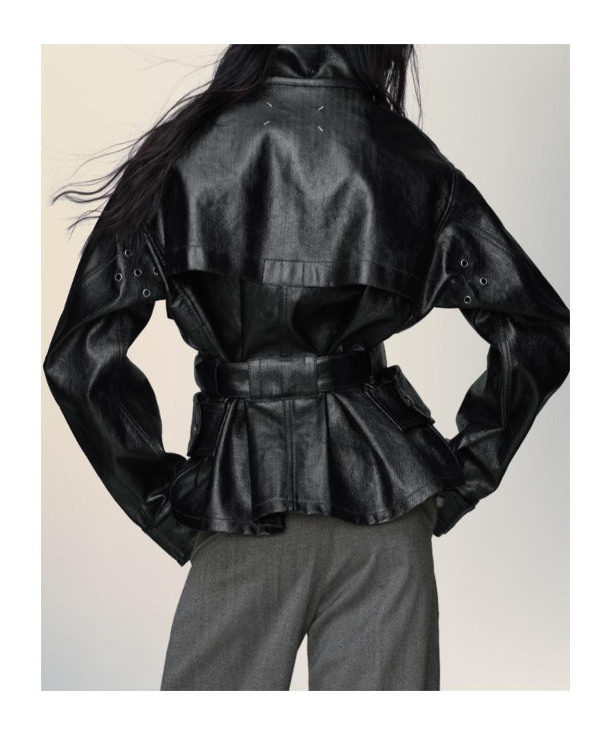 Maison Margiela Womens Black Belted Regular-fit Coated-cotton Jacket In Black