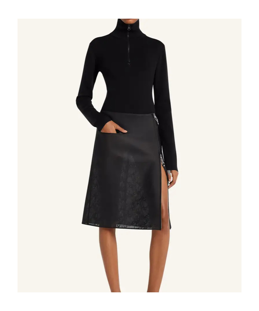 Courrèges Merino Wool Zip Mock Neck Sweater In Black