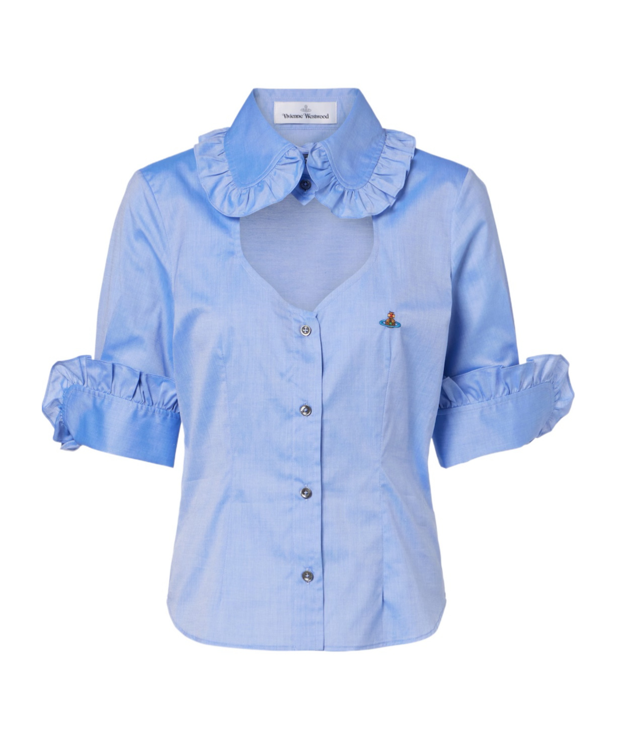 Vivienne Westwood Toulouse Frill Cutout Cotton Poplin Shirt In Blue
