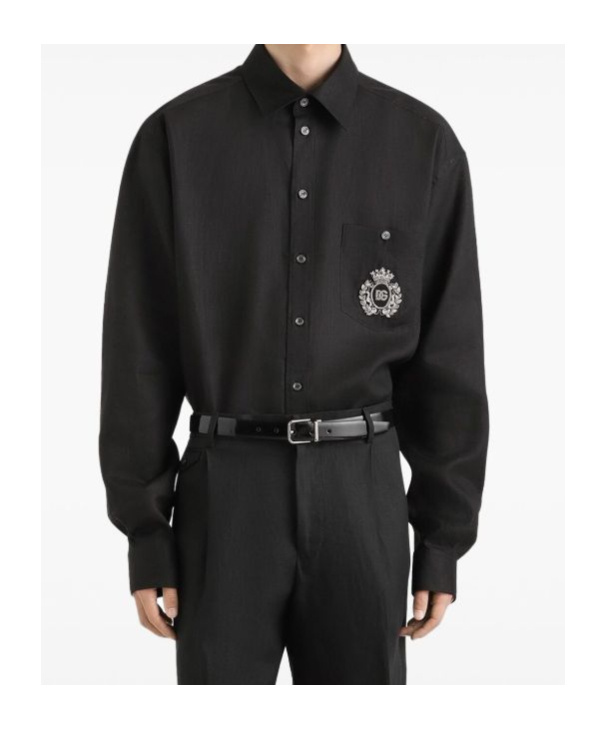 Dolce & Gabbana Cotton Tuxedo Shirt With Heraldic Patch In Black