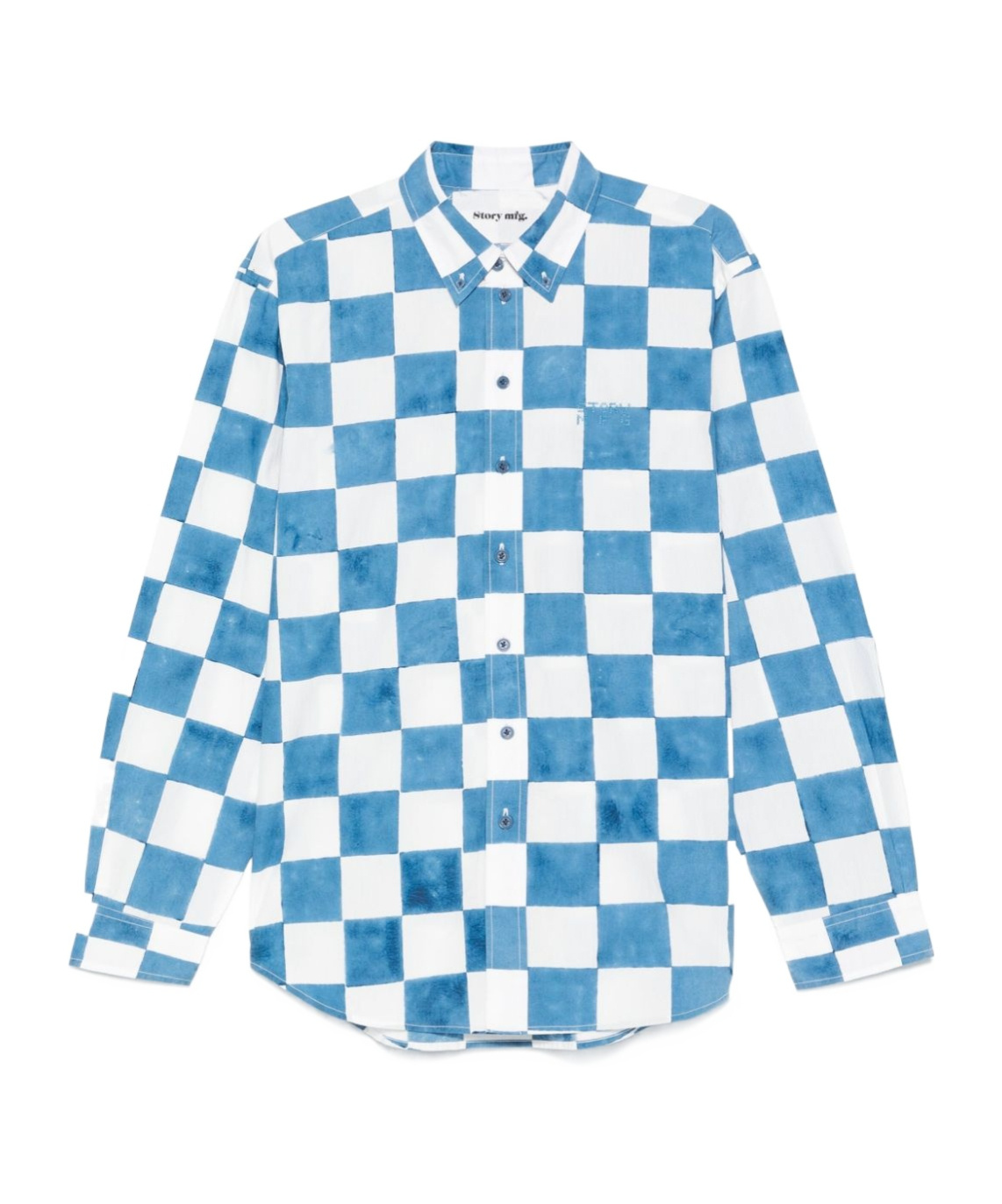 Story Mfg. Story Mfg Front Button Casual Shirt With Checkered Pattern In Blue