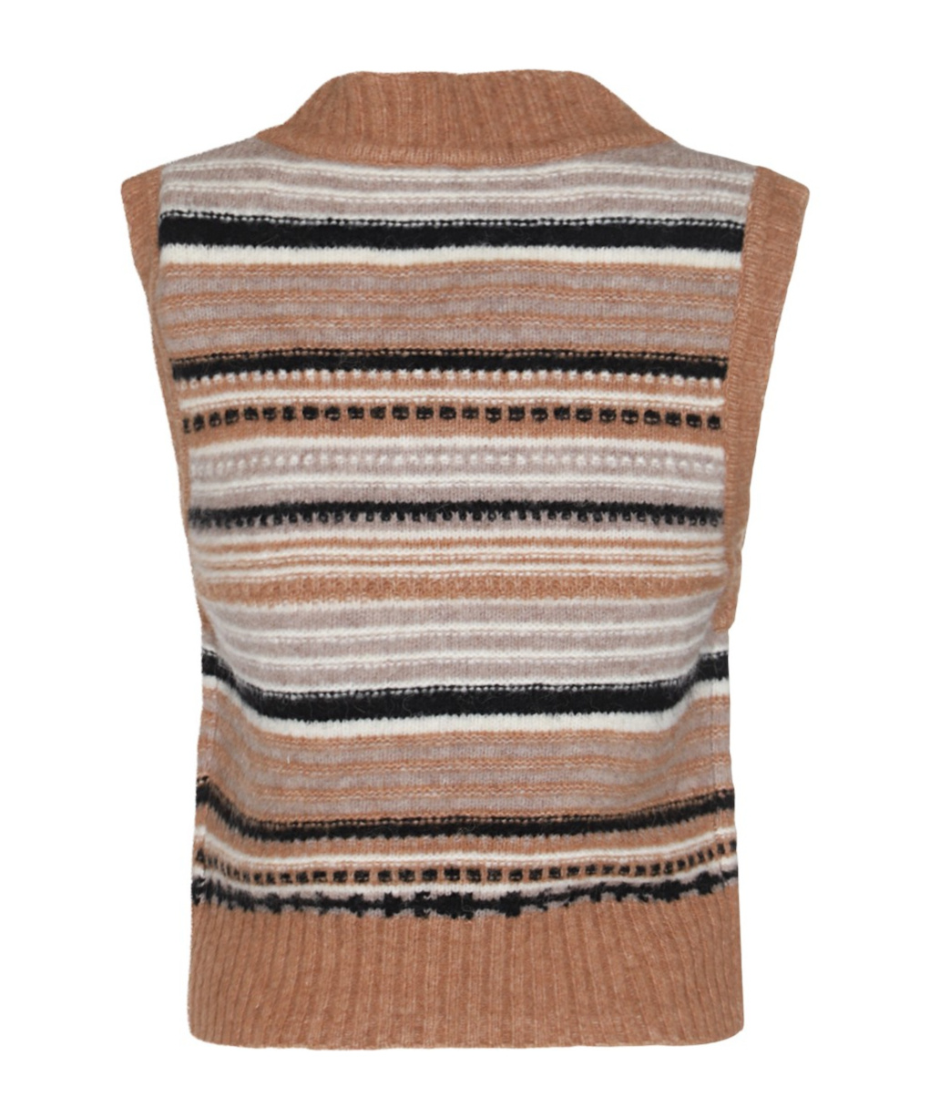 Shop Ganni Striped Sleeveless Jumper In Brown