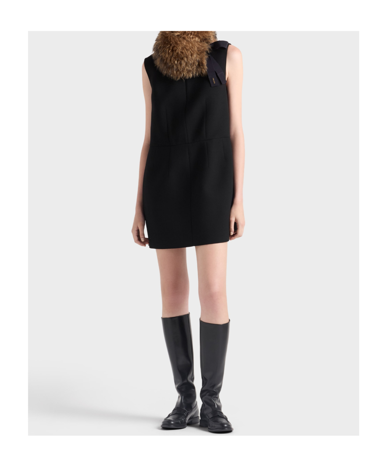 Prada Chic Sleeveless Dress Fur Collar In Black