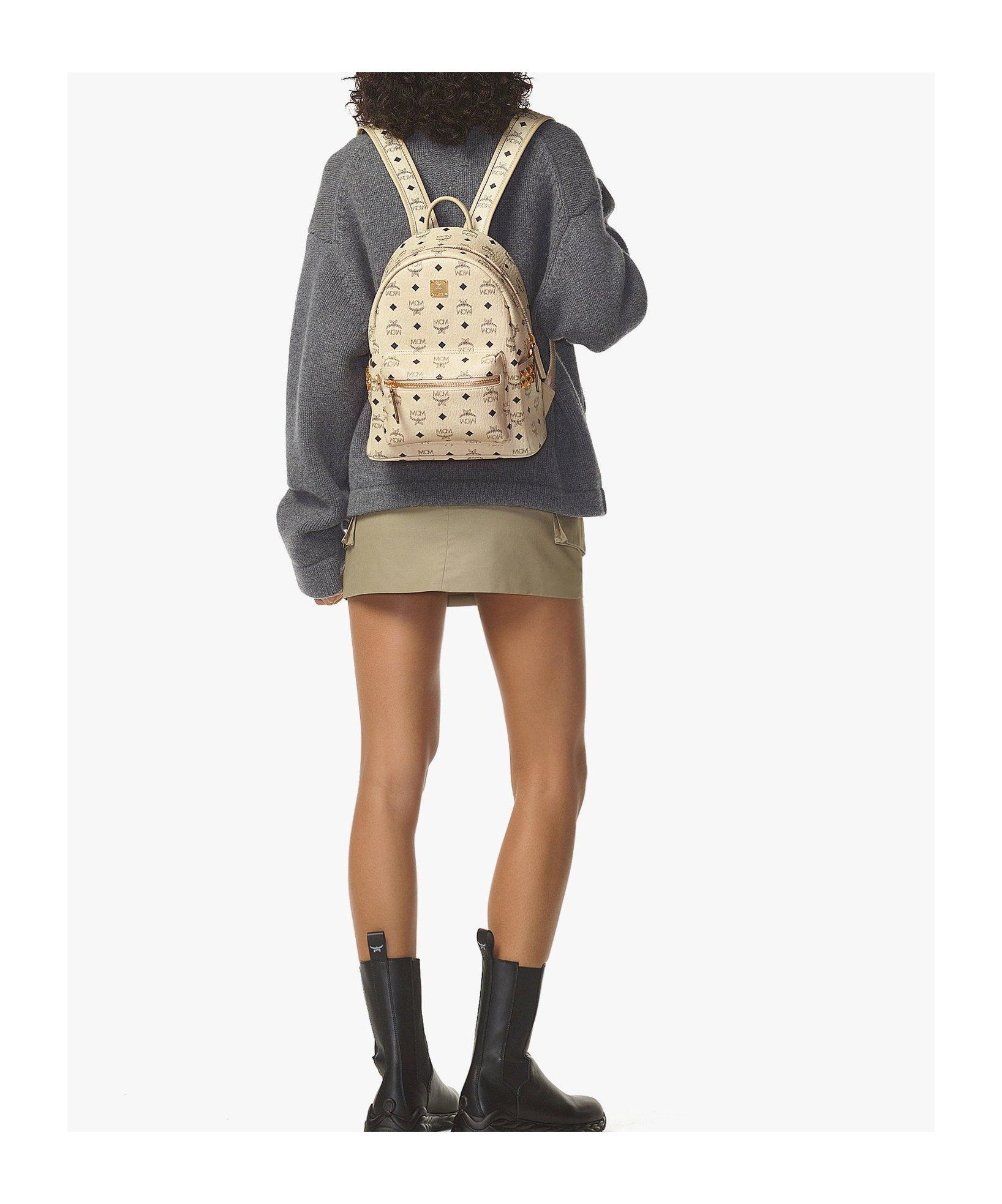 Mcm Stark Side Studs Backpack In Visetos In Neutral