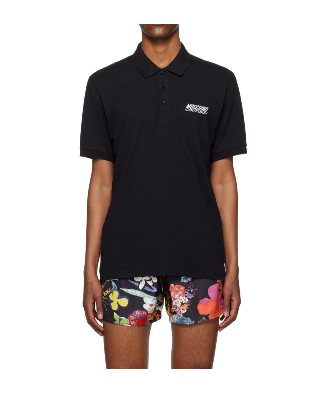 Moschino Black Embroidered Polo In Black