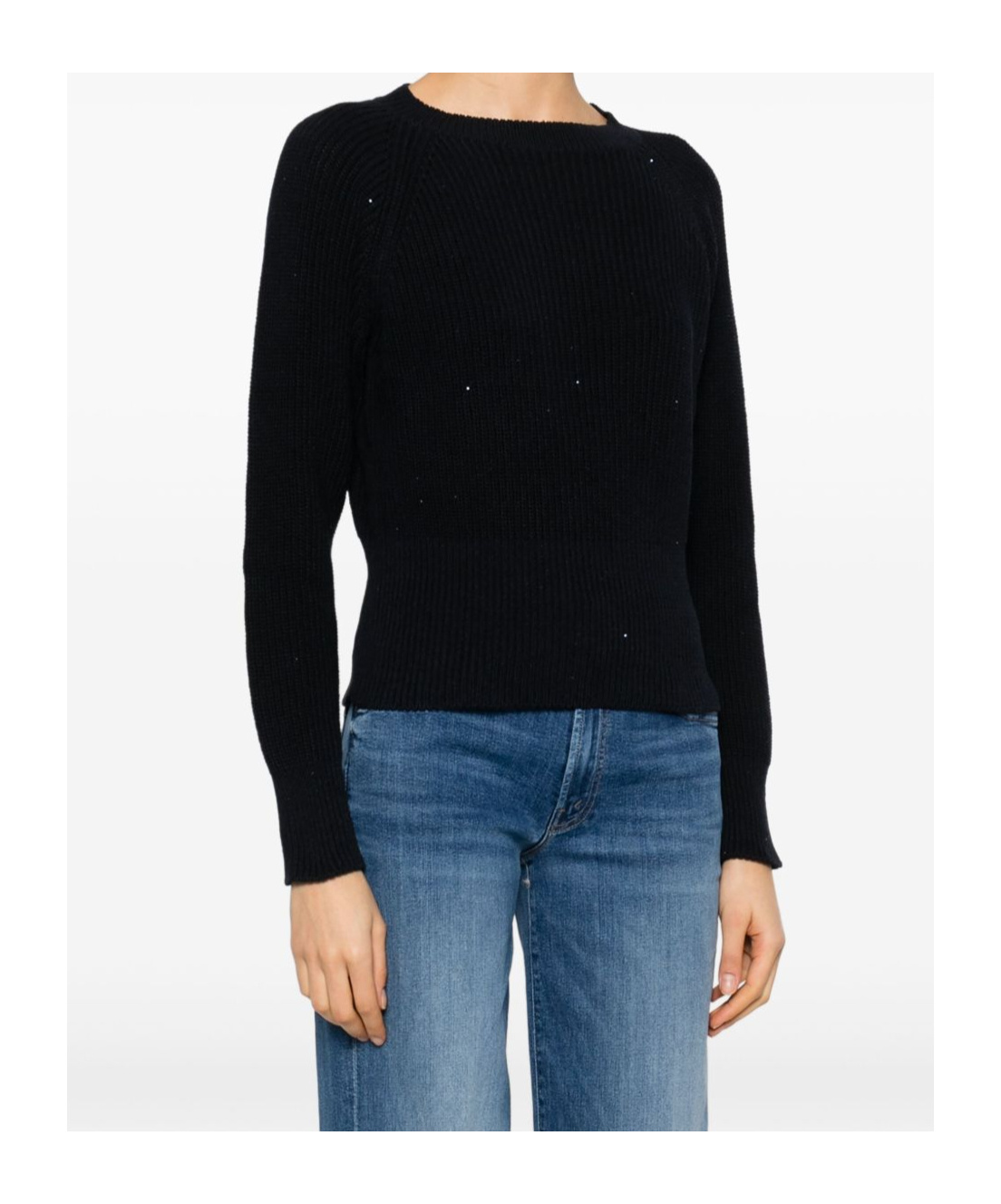 Fabiana Filippi Ribbed Crewneck Sweater With Fitted Cuffs In Black