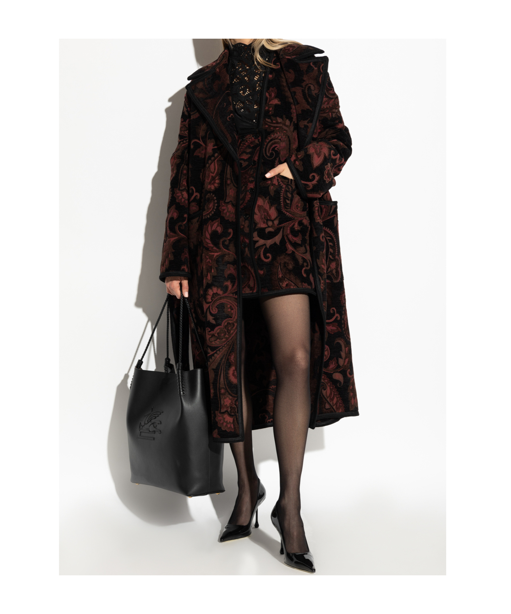 Etro Patterned Knee-length Coat In Black