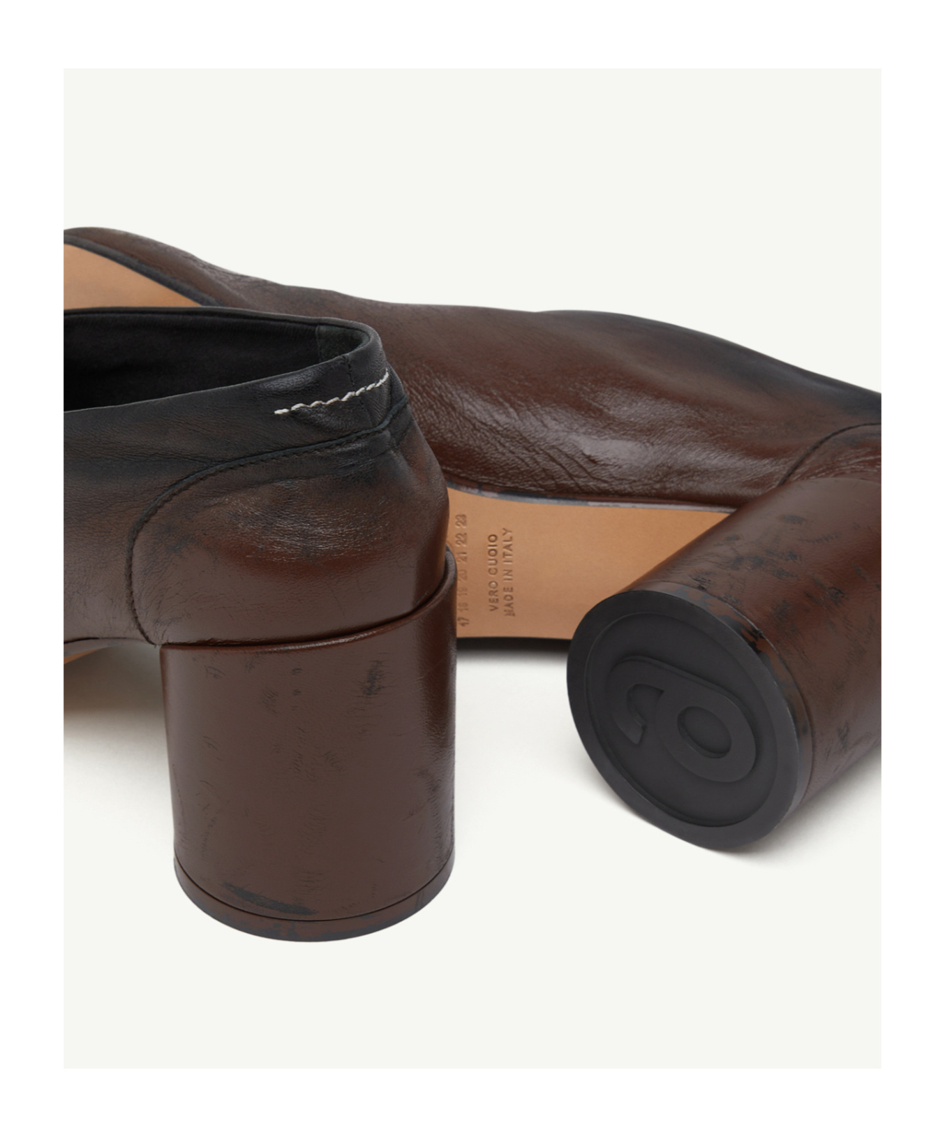 Mm6 Maison Margiela Block Heel Round Toe Anatomic Pumps In Brown
