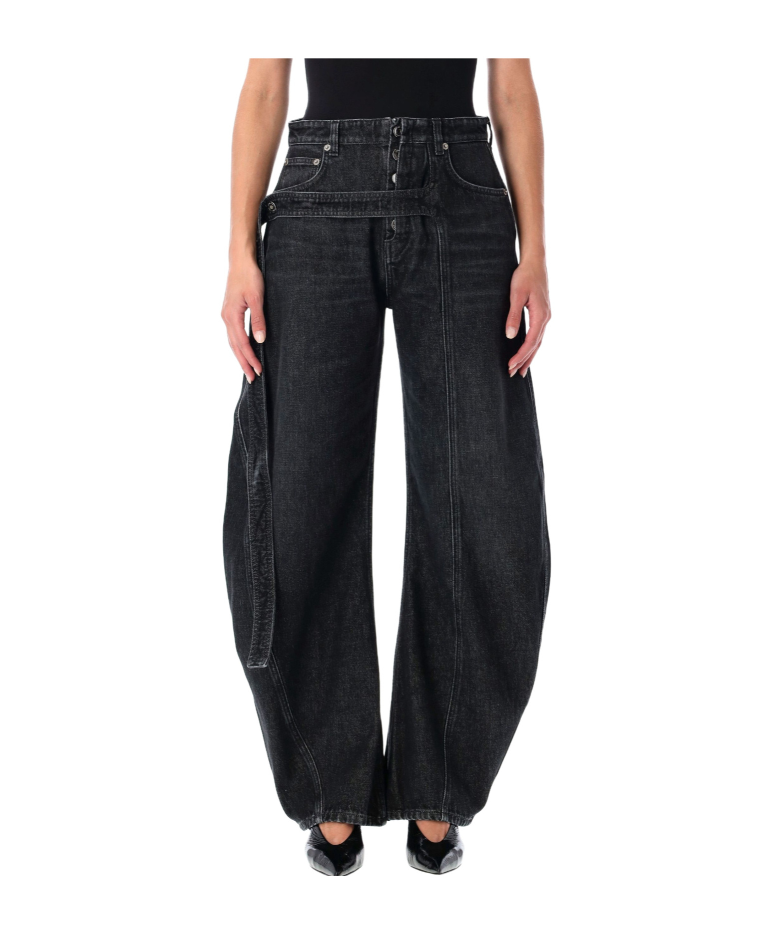 Jean Paul Gaultier High Rise Wide Leg Trousers With Belt Loops In Black