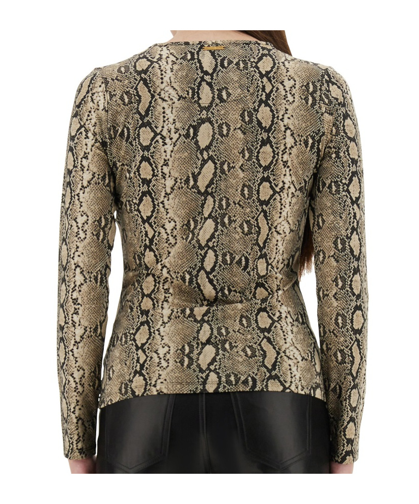 Michael Kors Snakeskin Pattern Crew Neck Fitted Top In Animal Print