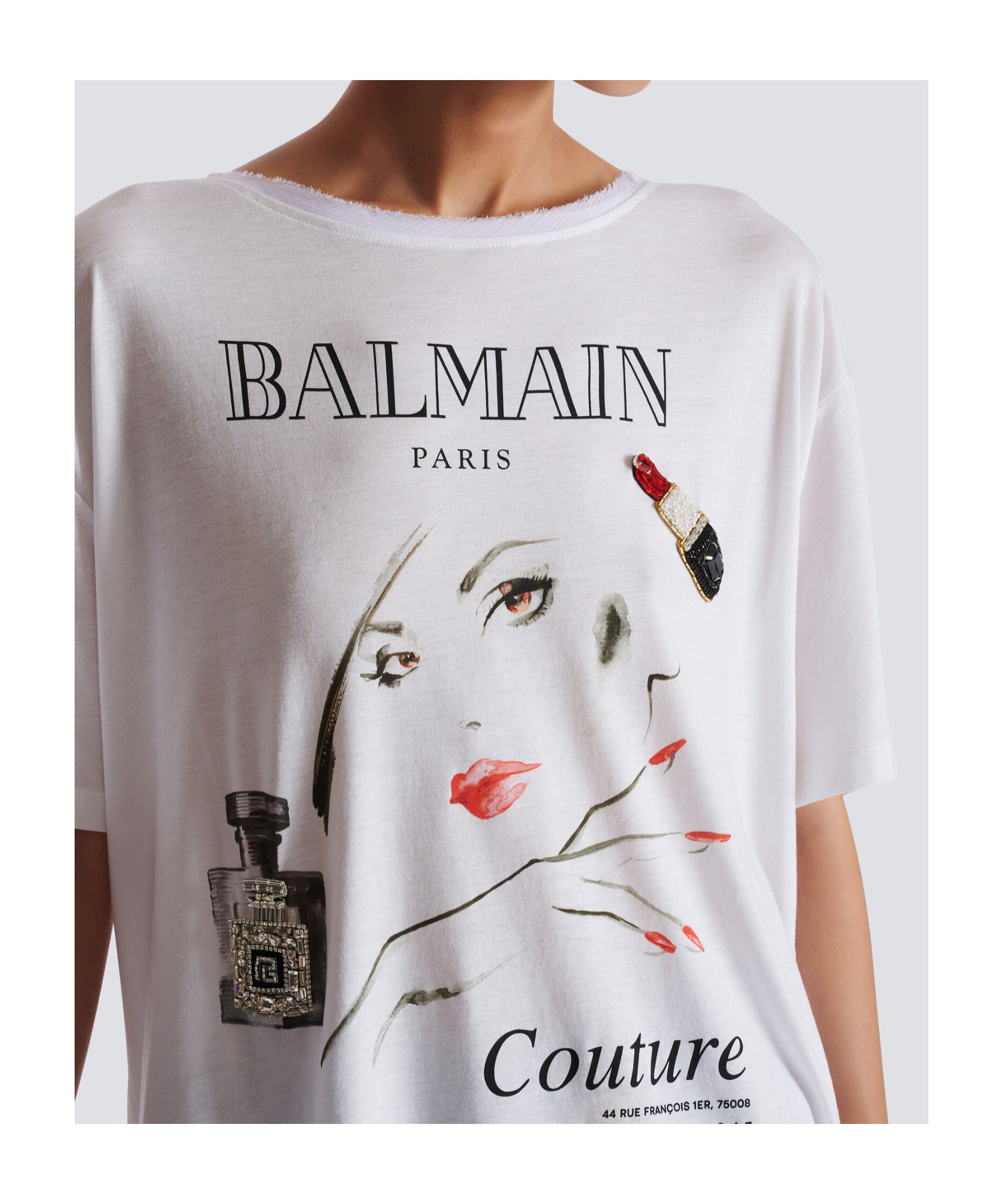 Balmain Beauty Print Embroidery Patches T-shirt In White