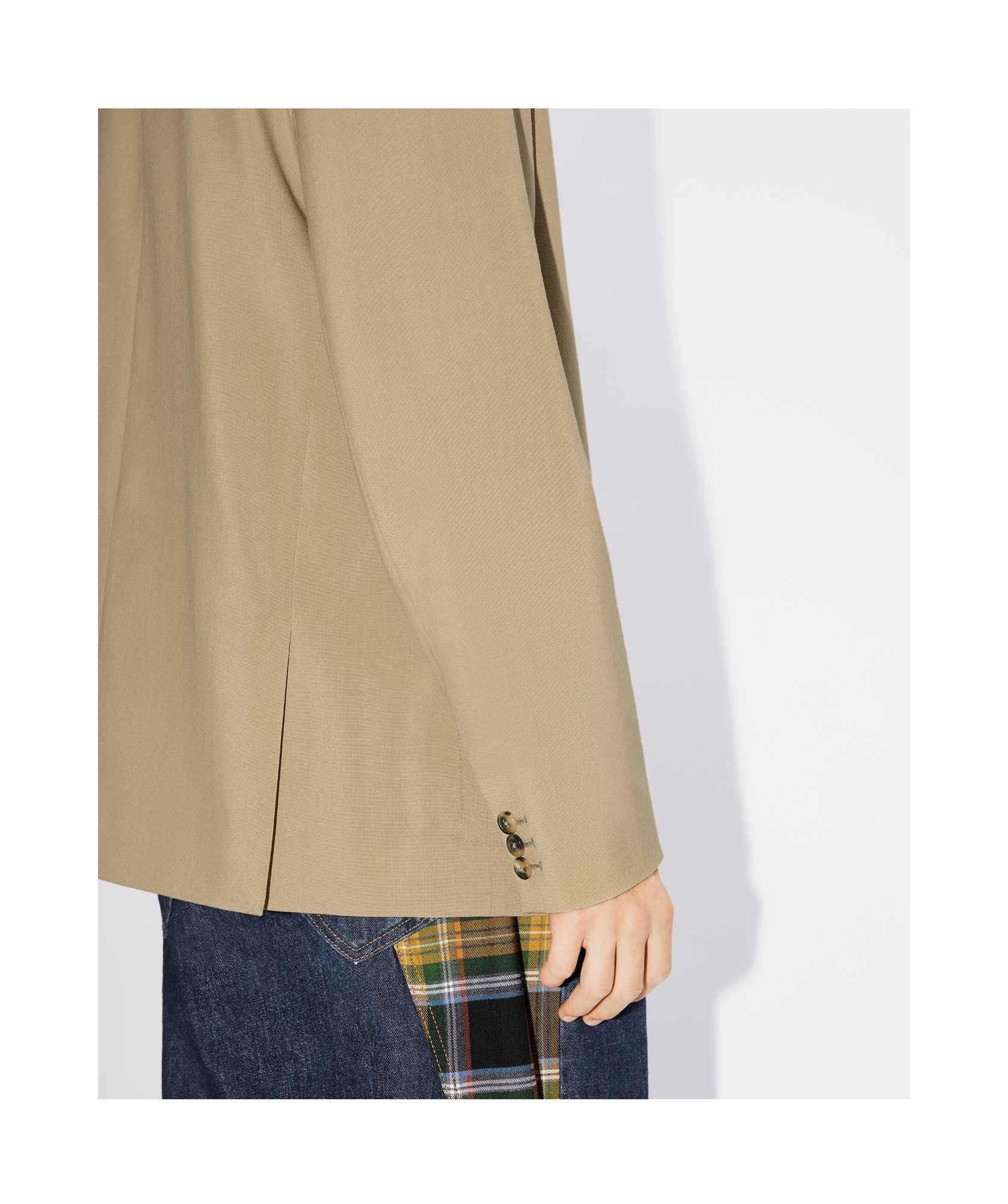 Kenzo Collarless Double-breasted Wool Blazer In Nude