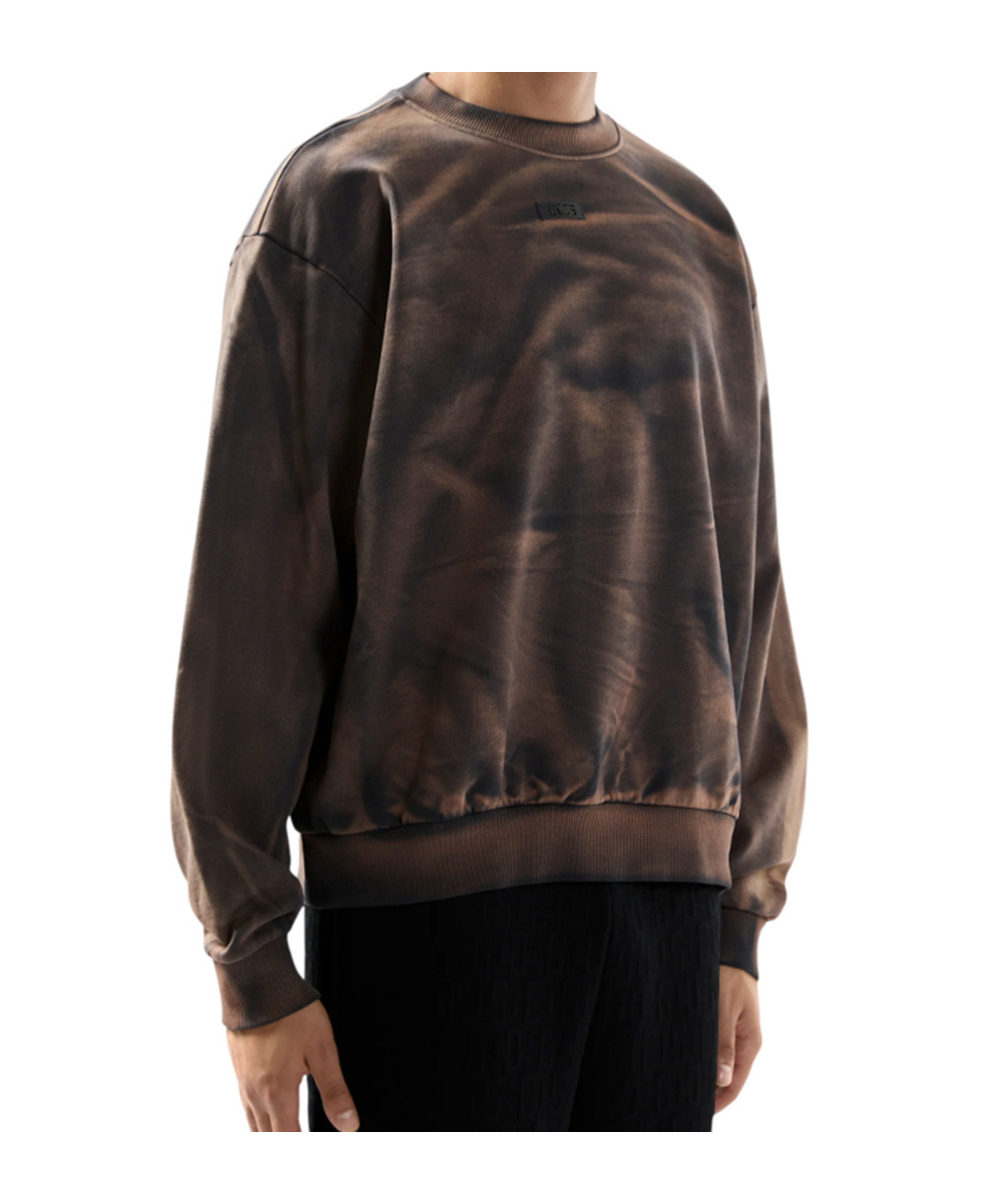 Gcds Solarized Crewneck Sweatshirt With Logo Patch In Brown