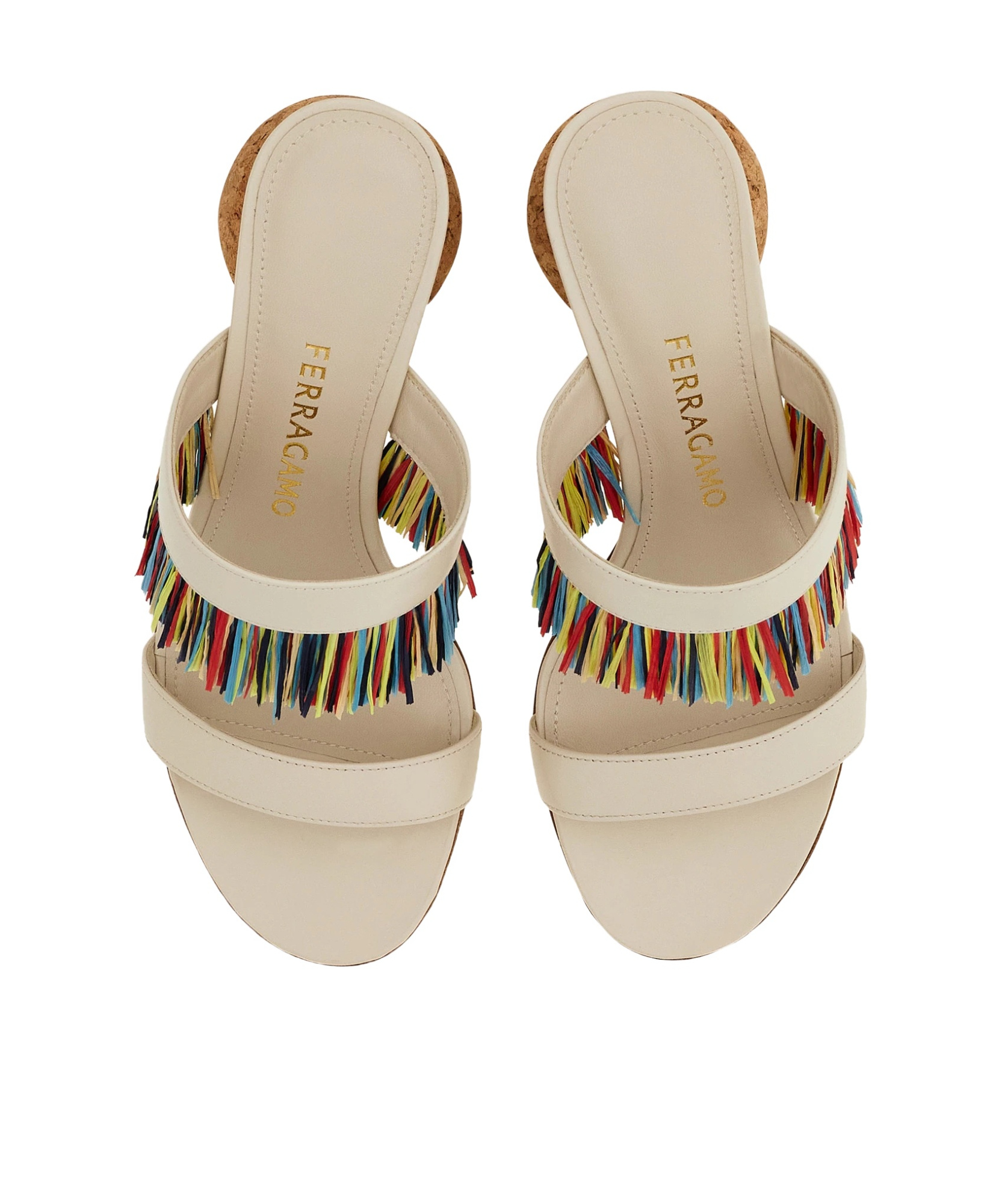 Ferragamo Unique Mules With Colorful Fringe Detail In White