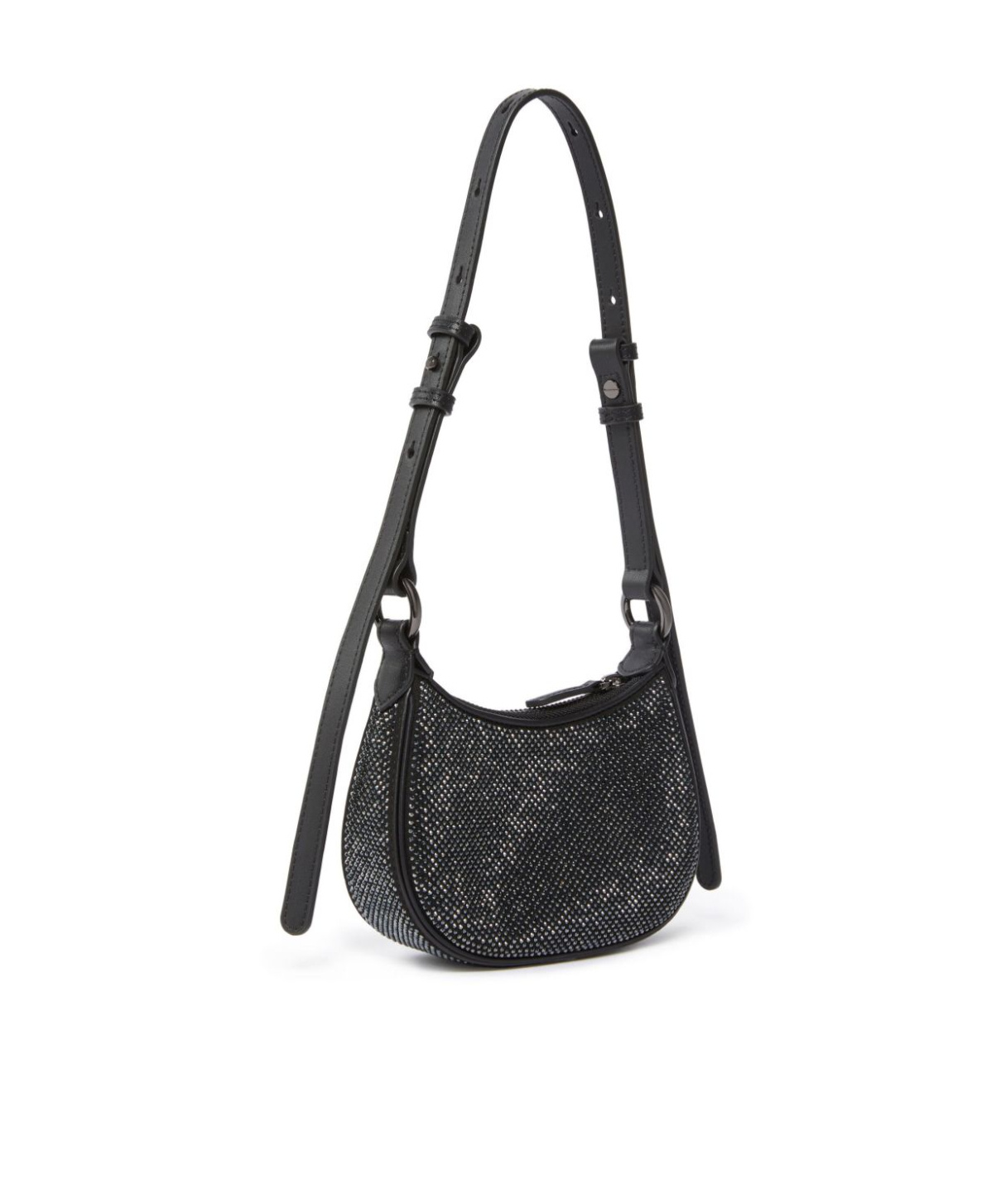 Shop Pinko Half Moon Baby Strass Shoulder Bag In Black