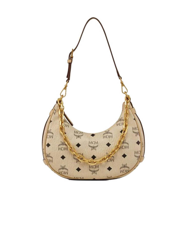 Mcm Aren Crescent Hobo Bag In Visetos In Neutral