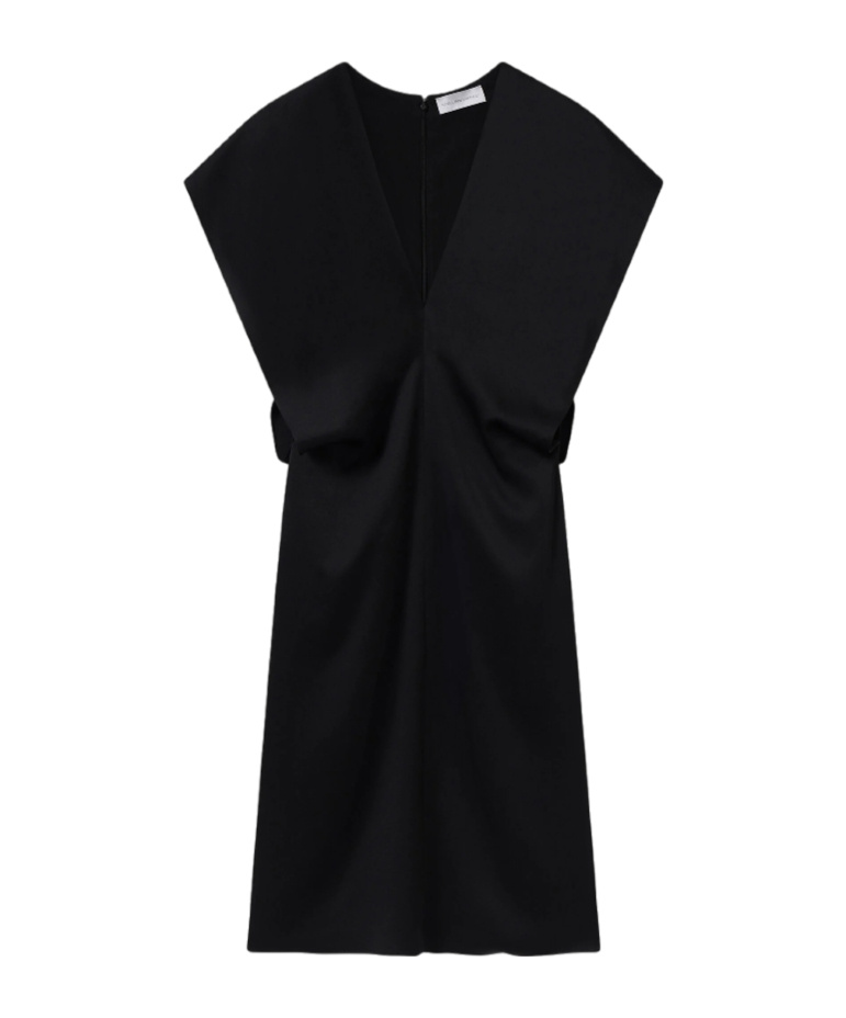 Stella Mccartney Deep V Cap Sleeved Midi Dress In Black