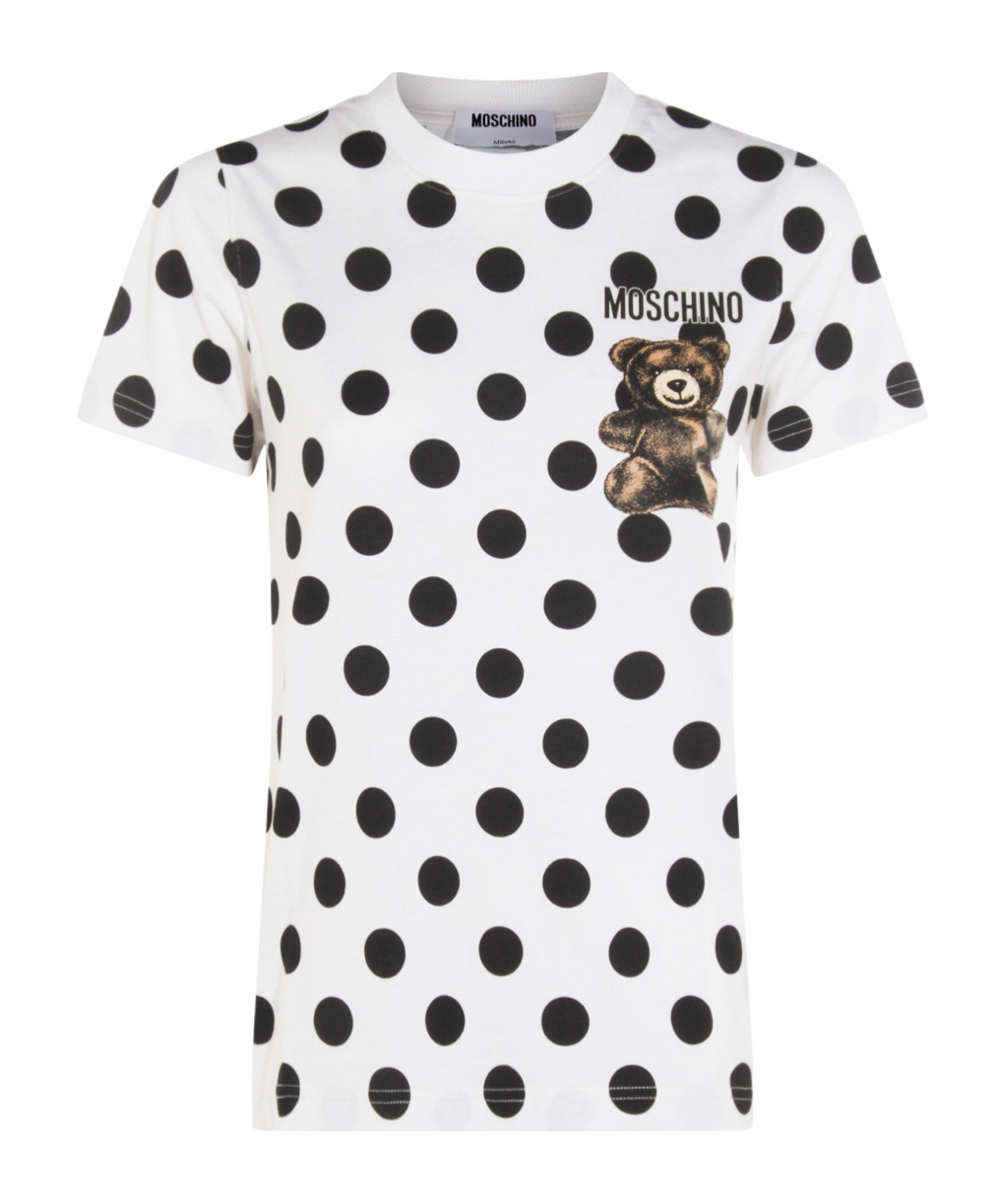 Moschino Polka Dot Graphic Print Short Sleeve Top In Multi