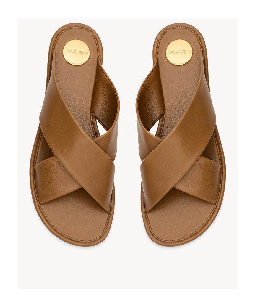 SAINT LAURENT CARLYLE SLIDES IN SMOOTH LEATHER