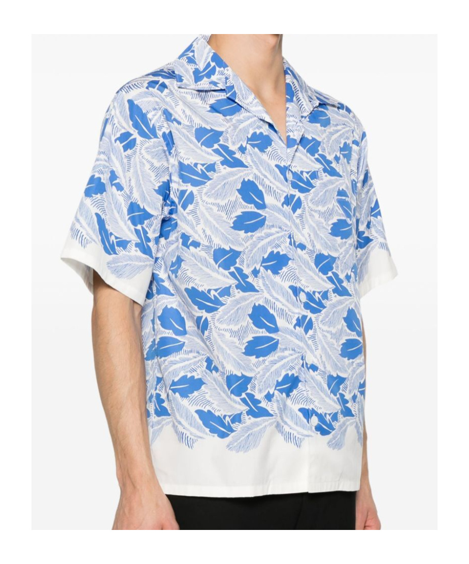 Prada Mens Light Blue Graphic-print Short-sleeve Cotton Shirt Xl In Blue