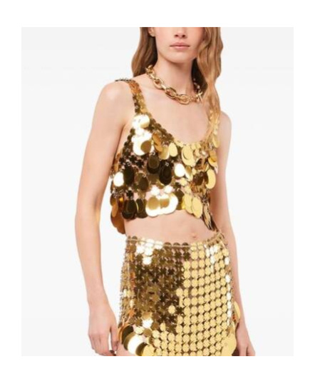 Shop Rabanne Sequinned Cropped Top In Yellow